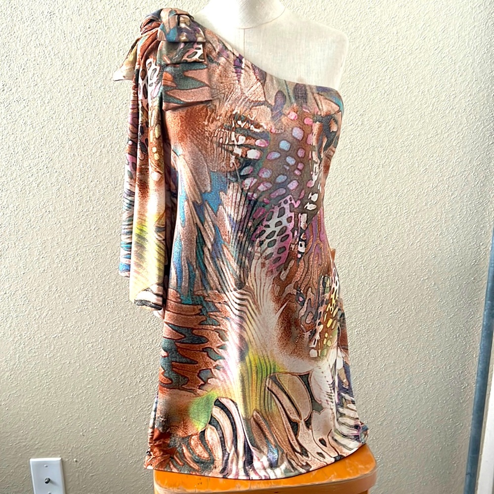 Short dress multiple color gold, brown shimmer fabric size XL good condition